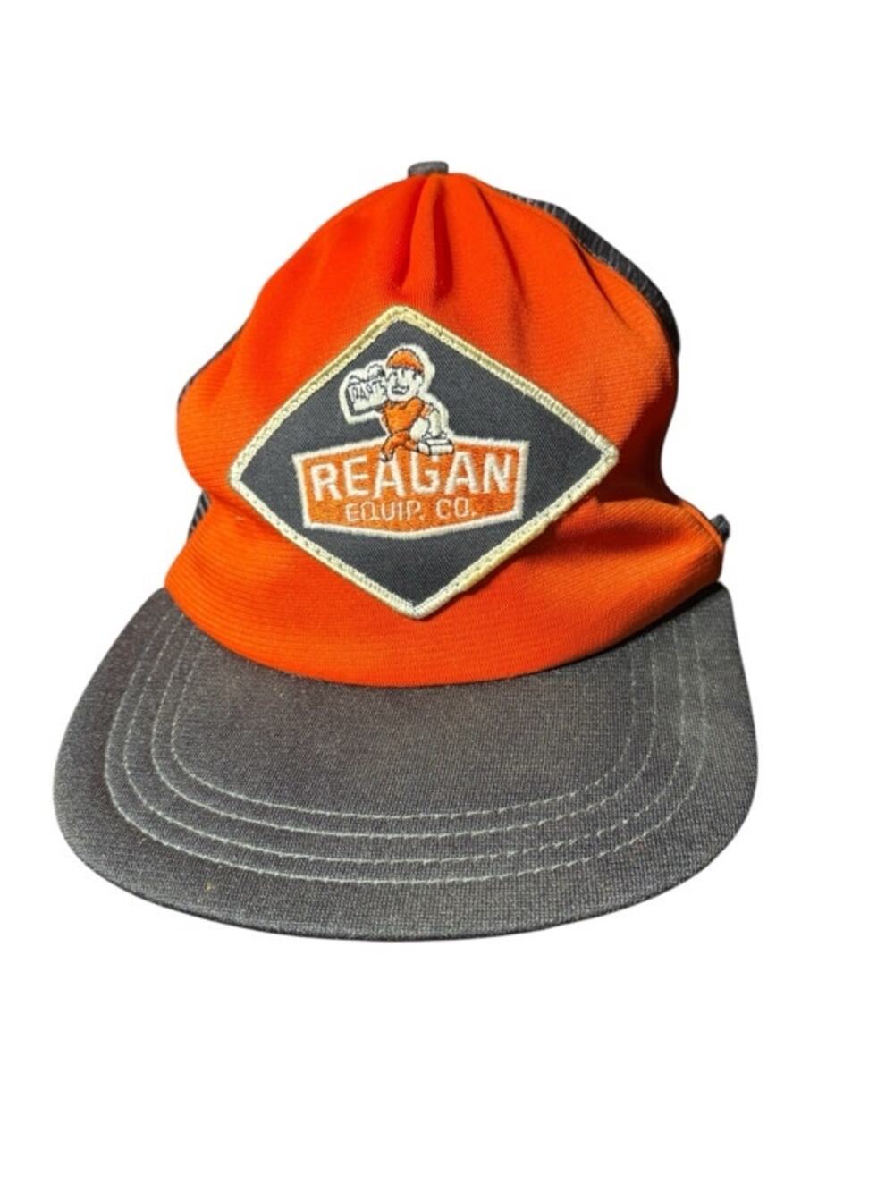 Vintage Reagan Equipment Co. Snapback Dad Hat Trucker Cap Orange Black Mesh 80s